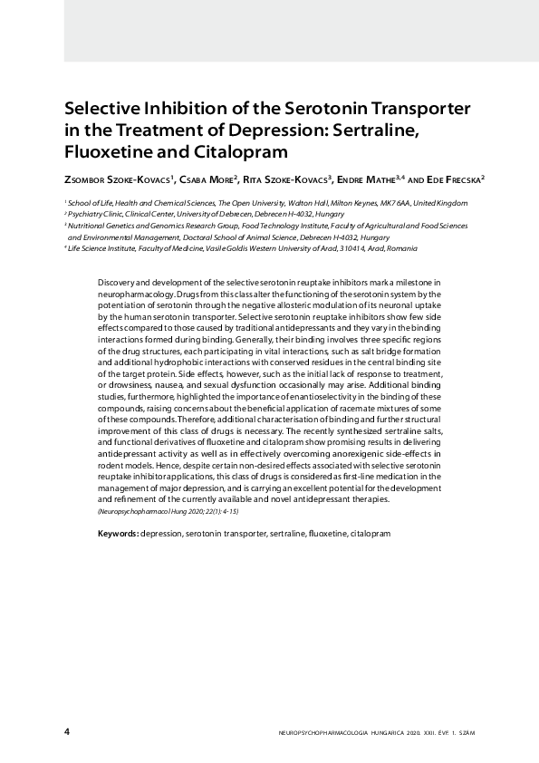 (PDF) Selective inhibition of the serotonin transporter in the ...