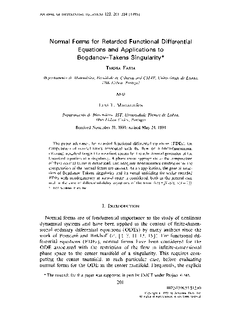 (PDF) Normal Forms for Retarded Functional Differential Equations with ...