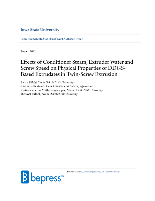 (PDF) Effects of Conditioner Steam, Extruder Water and Screw Speed on ...