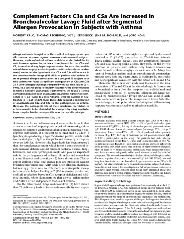 (PDF) Complement Factors C3a and C5a Are Increased in Bronchoalveolar ...