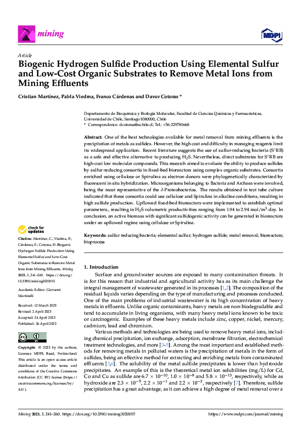 (PDF) Biogenic Hydrogen Sulfide Production Using Elemental Sulfur and ...