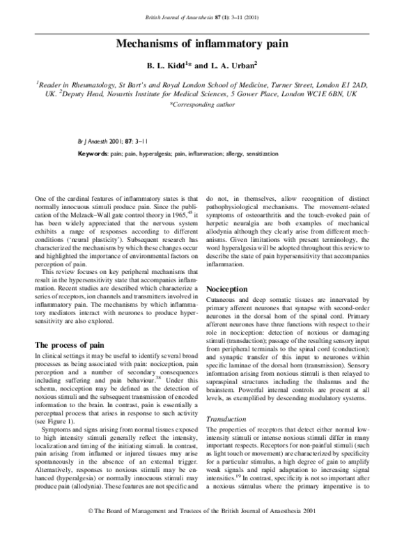 (PDF) Mechanisms of inflammatory pain