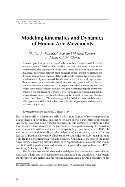 (PDF) Modeling Kinematics and Dynamics of Human Arm Movements