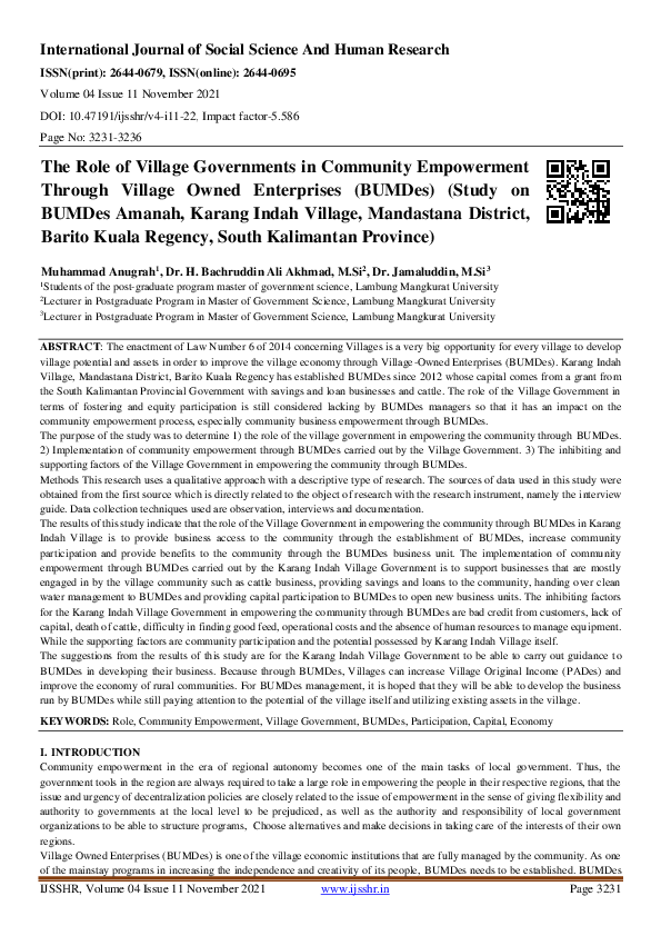 Pdf The Role Of Village Governments In Community Empowerment Through