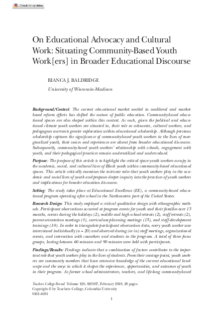 (PDF) On Educational Advocacy and Cultural Work: Situating Community ...