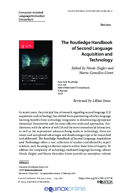 (PDF) The Routledge Handbook of Second Language Acquisition and Technology