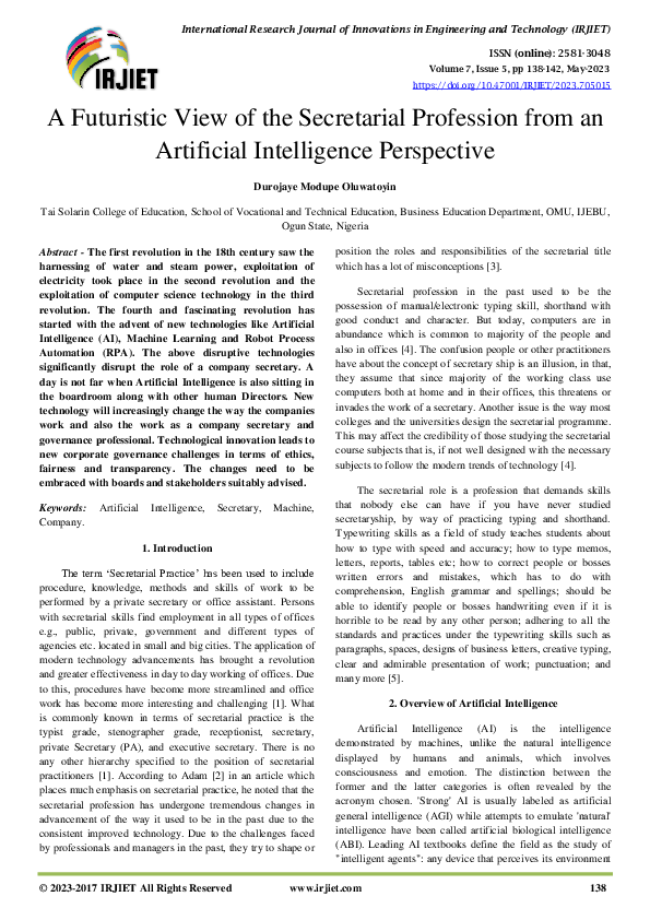 (PDF) A Futuristic View of the Secretarial Profession from an