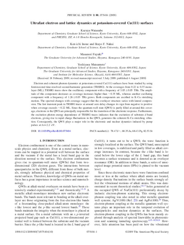 (PDF) Ultrafast electron and lattice dynamics at potassium-covered Cu ...