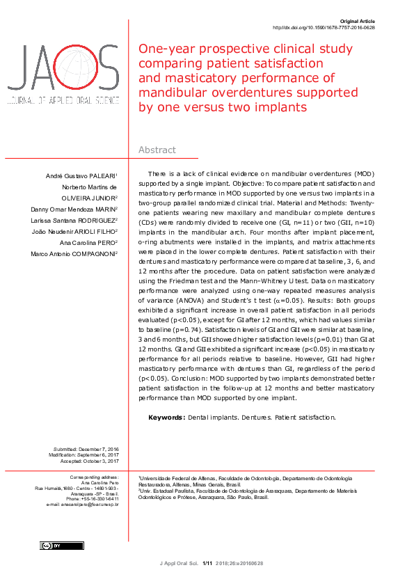 (PDF) One-year prospective clinical study comparing patient ...