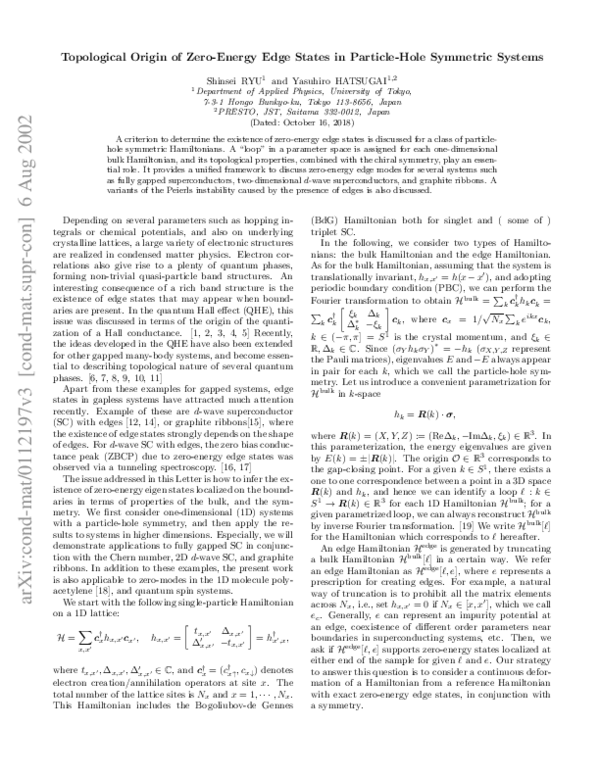 (PDF) Topological Origin of Zero-Energy Edge States in Particle-Hole ...