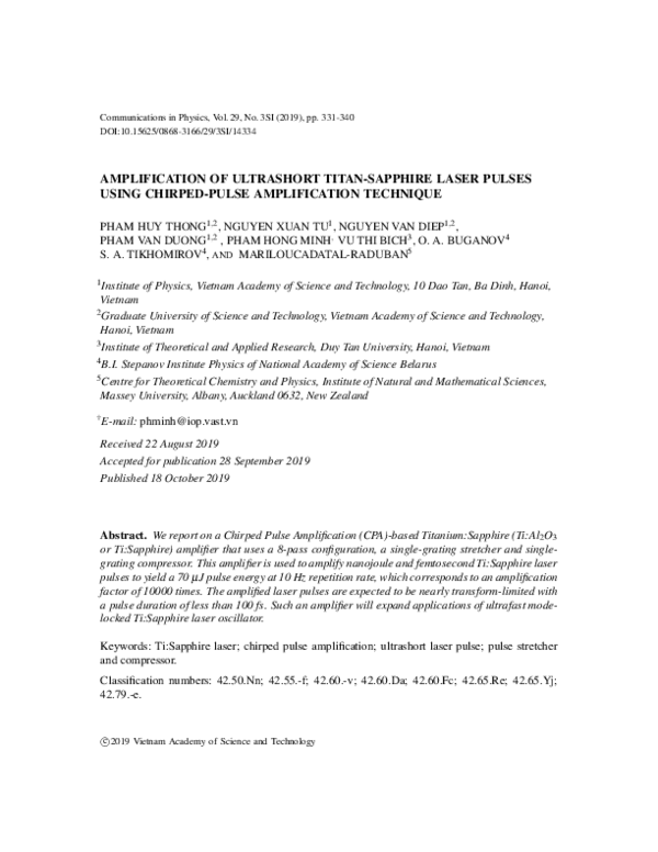 (PDF) Amplification of Ultrashort Titan-sapphire Laser Pulses Using ...