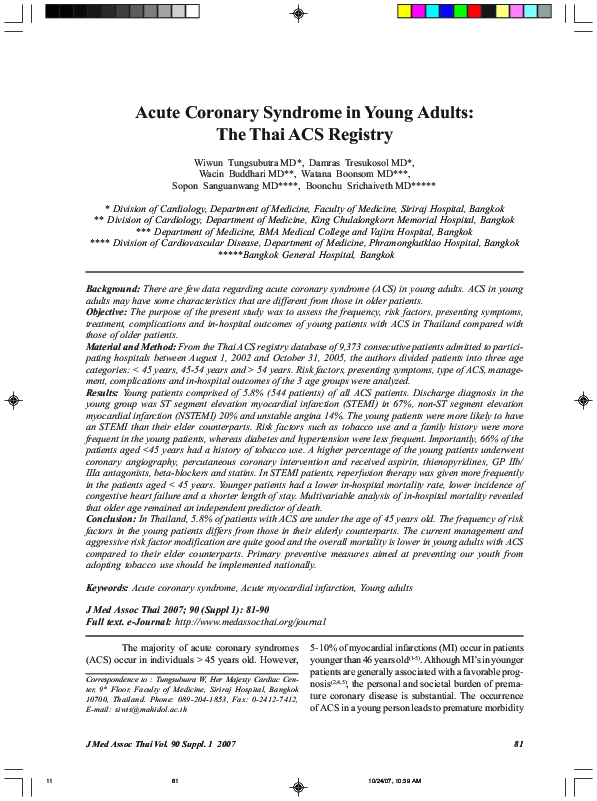 (PDF) Acute coronary syndrome in young adults: the Thai ACS Registry