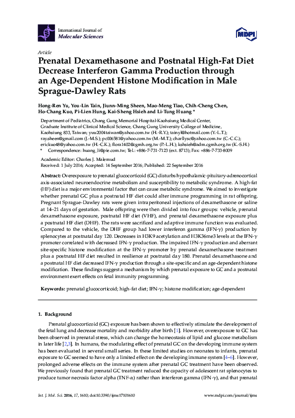 (PDF) Prenatal Dexamethasone and Postnatal High-Fat Diet Decrease ...