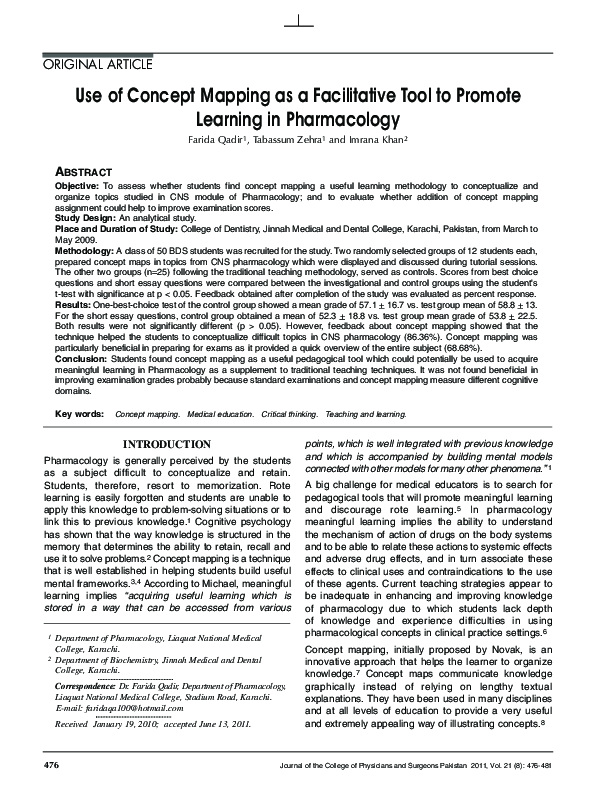 (PDF) Use of concept mapping as a facilitative tool to promote learning ...