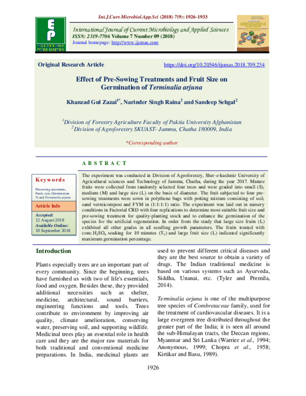 (PDF) Effect of Pre-Sowing Treatments and Fruit Size on Germination of ...