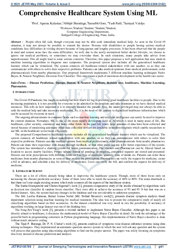 (PDF) Comprehensive Healthcare System Using ML