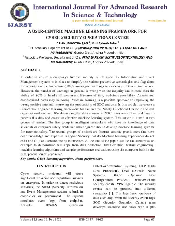 (PDF) A USER-CENTRIC MACHINE LEARNING FRAMEWORK FOR CYBER SECURITY ...