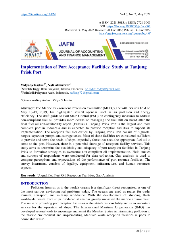 (PDF) Implementation of Port Acceptance Facilities: Study at Tanjung ...