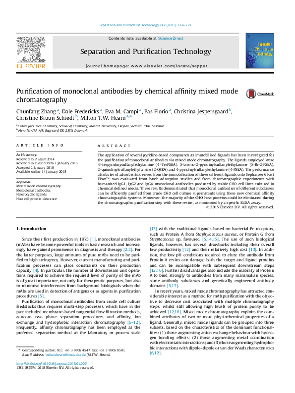(PDF) Purification of monoclonal antibodies by chemical affinity mixed ...