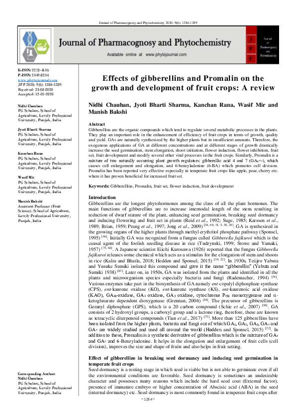 (PDF) Effects of gibberellins and Promalin on the growth and ...
