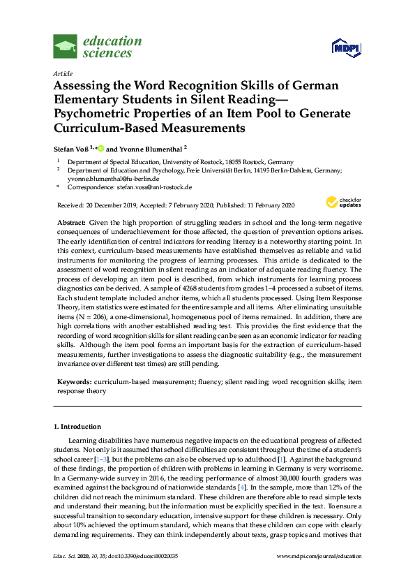 (PDF) Assessing the Word Recognition Skills of German Elementary ...
