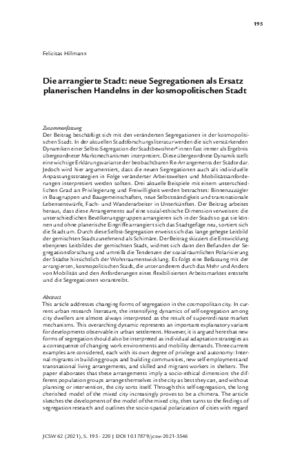Die arrangierte Stadt: neue Segregationen als Ersatz planerischen Handelns in der kosmopolitischen Stadt