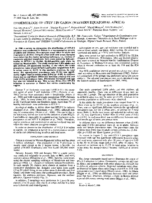 (PDF) Epidemiology of HTLV-i in gabon (western equatorial Africa)