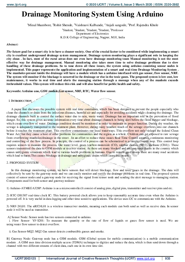 (PDF) Drainage Monitoring System Using Arduino