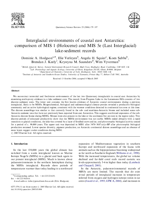 (PDF) Interglacial environments of coastal east Antarctica: comparison ...