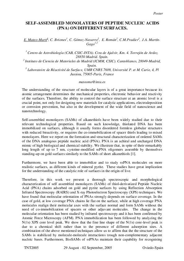 (PDF) Self-Assembled Monolayers of Peptide Nucleic Acids on Gold ...