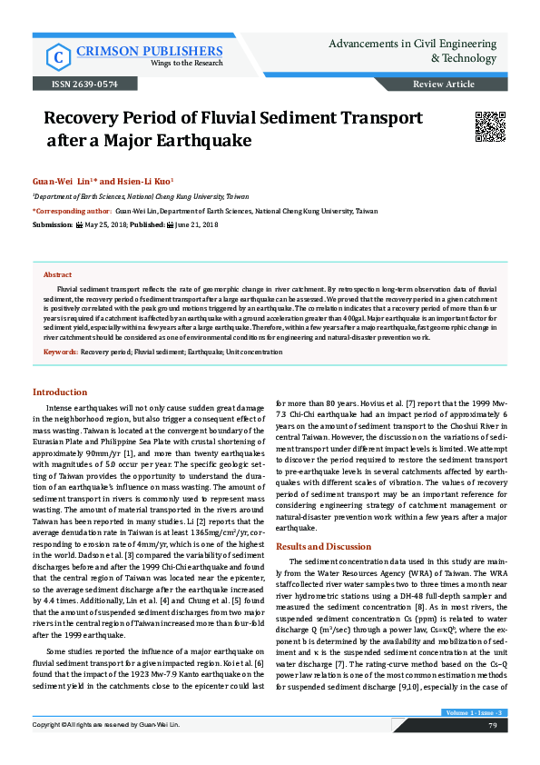 (PDF) Recovery Period of Fluvial Sediment Transport after a Major ...