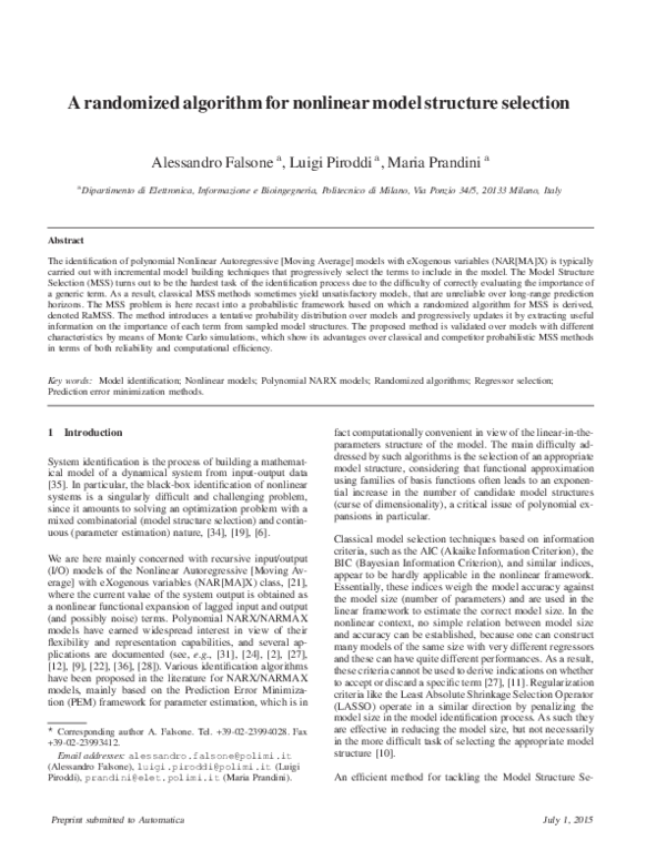(PDF) A randomized algorithm for nonlinear model structure selection