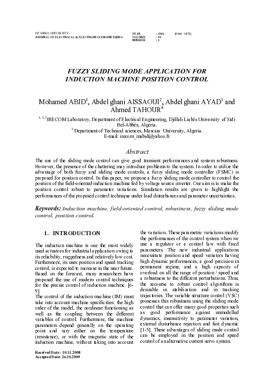 (PDF) Fuzzy Sliding Mode Application for Induction Machine Position Control