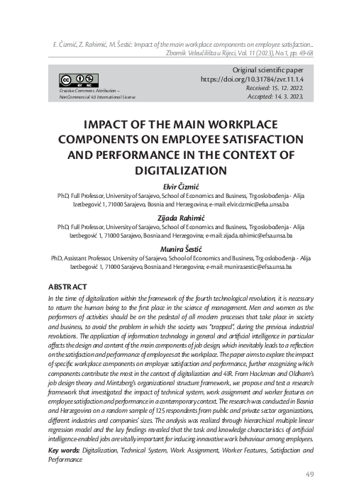 (PDF) Impact of the main workplace components on employee satisfaction ...