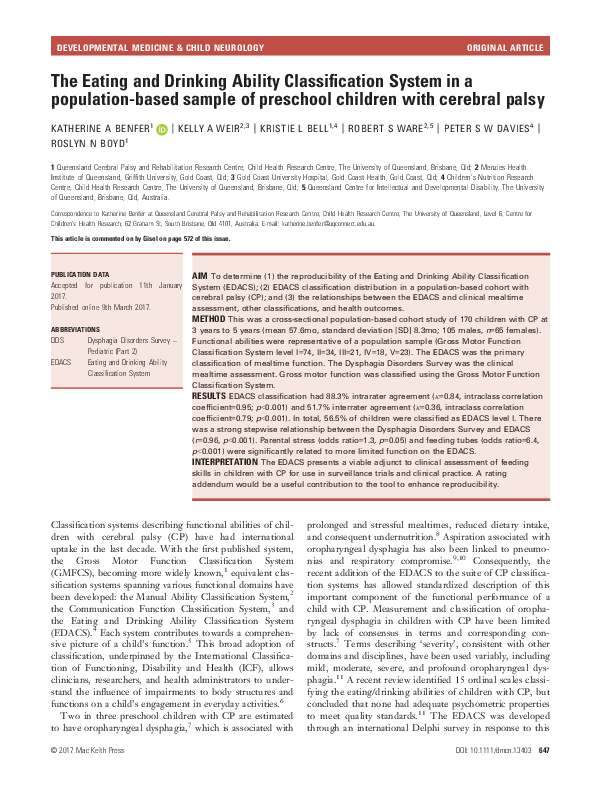 (PDF) The Eating and Drinking Ability Classification System in a