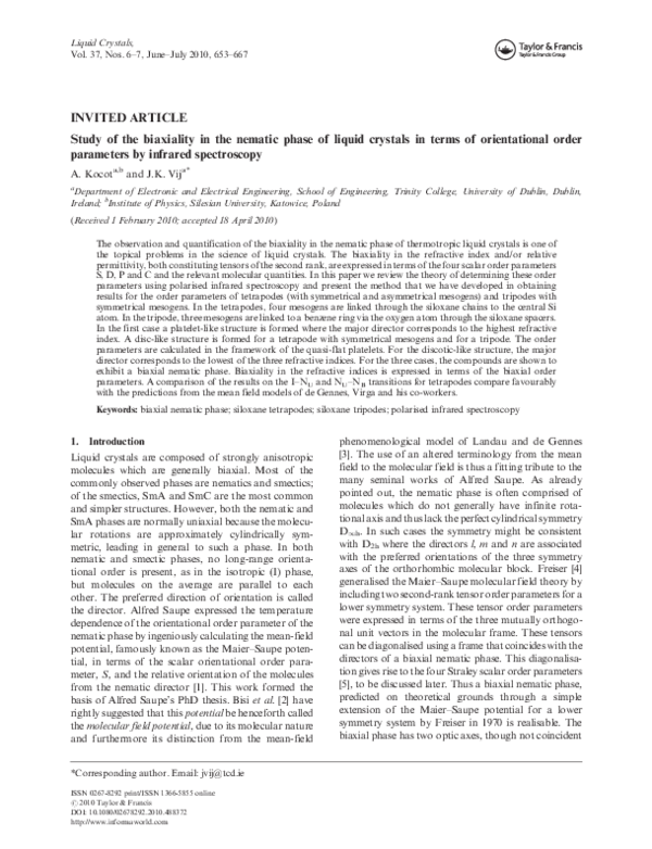 (PDF) Study of the biaxiality in the nematic phase of liquid crystals ...