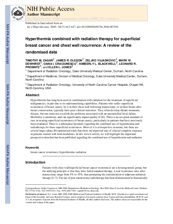 (PDF) Hyperthermia combined with radiation therapy for superficial ...