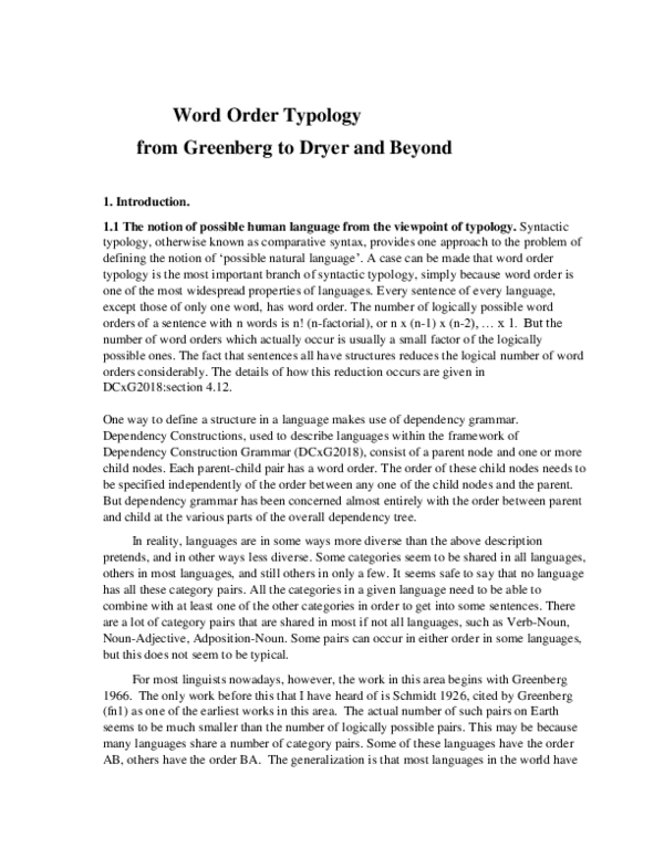 (PDF) Word Order Typology from Greenberg to Dryer and Beyond