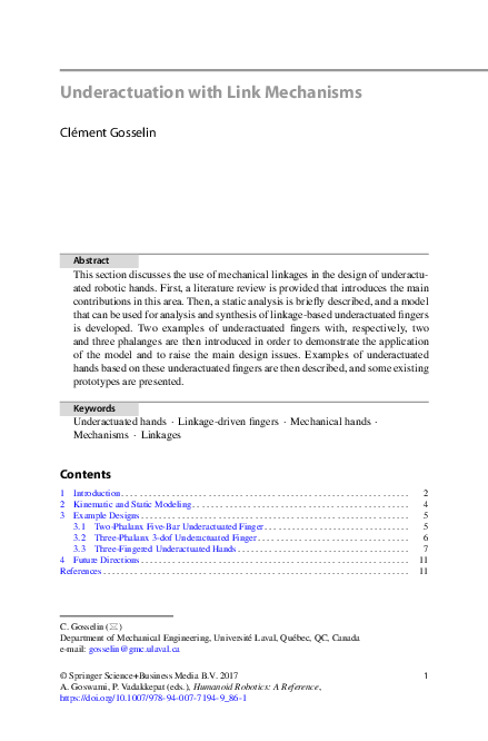 (PDF) Underactuation with Link Mechanisms