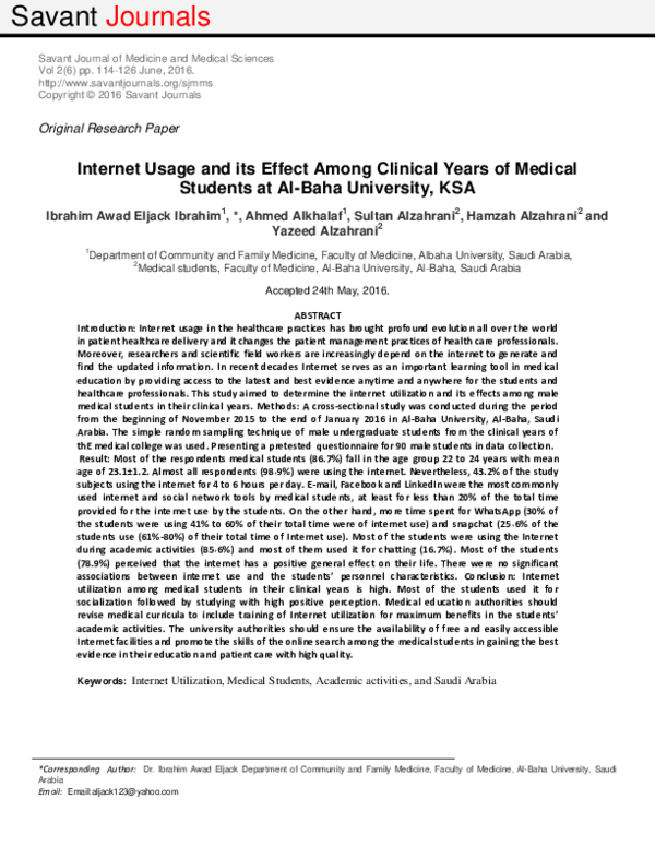 (PDF) Internet Usage and its Effect Among Clinical Years of Medical ...