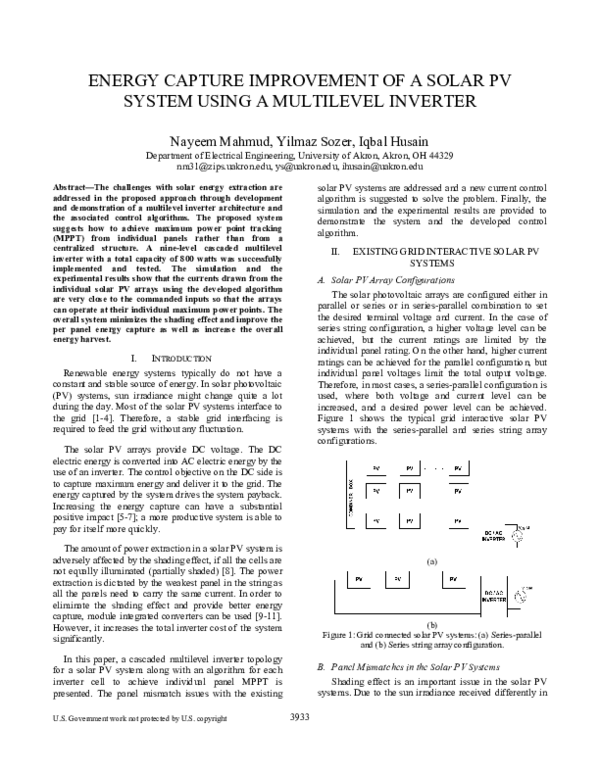 (PDF) Energy capture improvement of a solar PV system using a ...