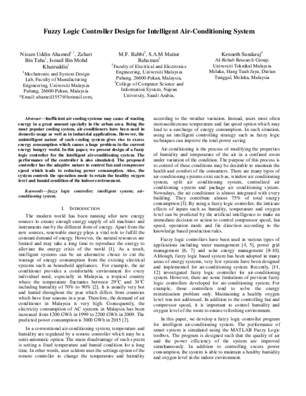 (PDF) Fuzzy logic controller design for intelligent air-conditioning system