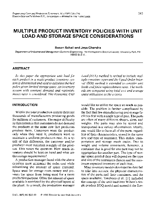 (PDF) Multiple product inventory policies with unit load and storage ...