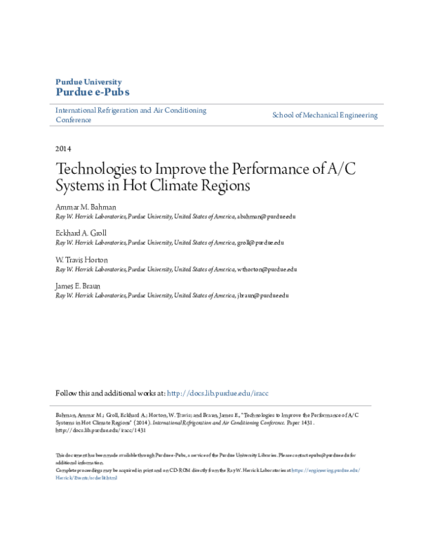 (PDF) Technologies to Improve the Performance of A/C Systems in Hot ...