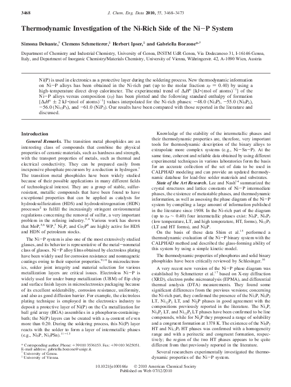 (PDF) Thermodynamic Investigation of the Ni-Rich Side of the Ni−P System