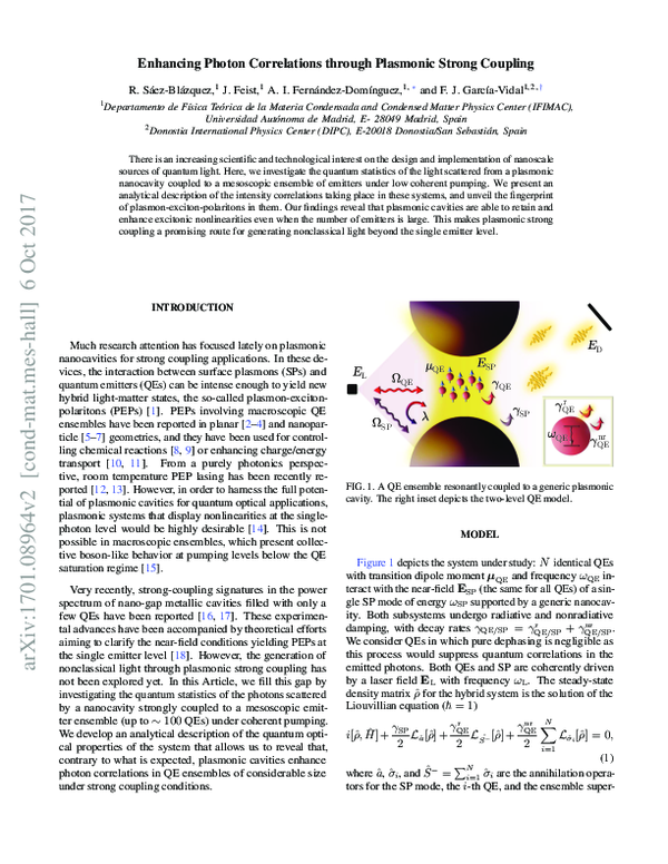 (PDF) Enhancing photon correlations through plasmonic strong coupling