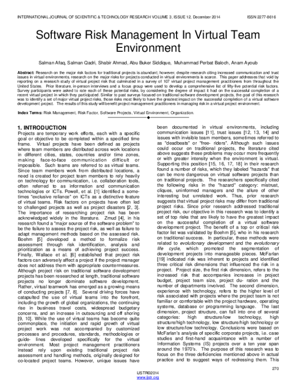 (PDF) Software Risk Management In Virtual Team Environment