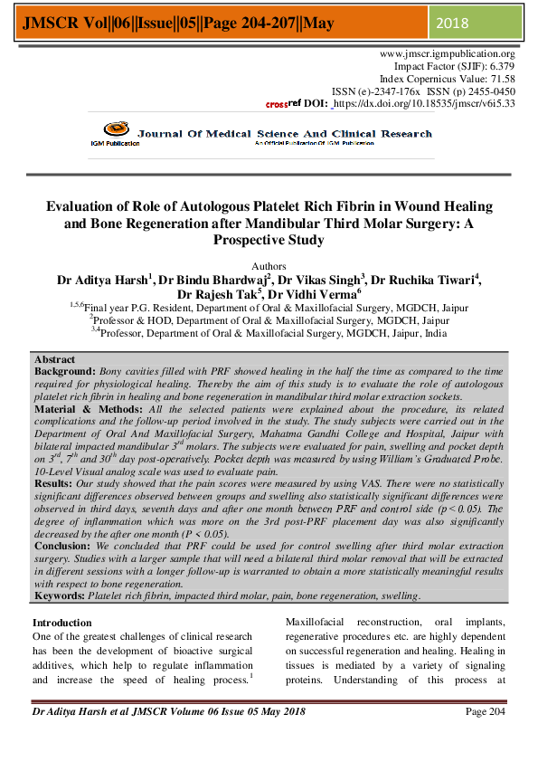 (PDF) Evaluation of Role of Autologous Platelet Rich Fibrin in Wound ...