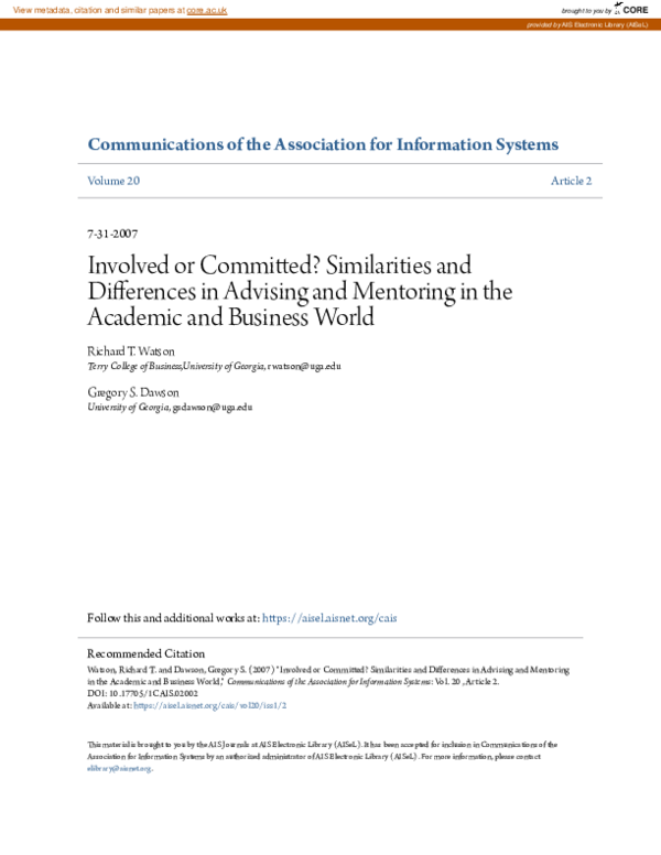 (PDF) Involved or Committed? Similarities and Differences in Advising ...