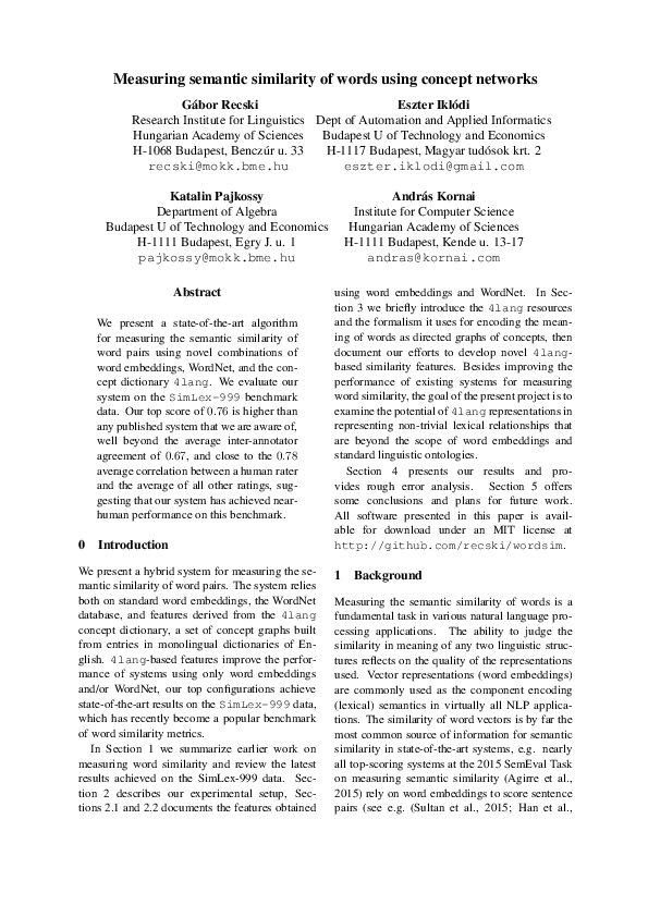 (PDF) Measuring Semantic Similarity of Words Using Concept Networks